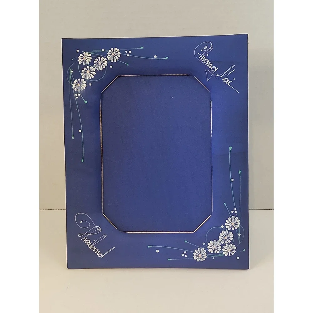 Vtg Chiang Mai Thailand Fabric Picture Frame Hand Painted Royal Blue 5x7 Read